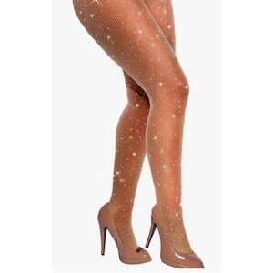 High Waist Sparkle Rhinestone Fishnet Tights | Nude Mesh Stockings